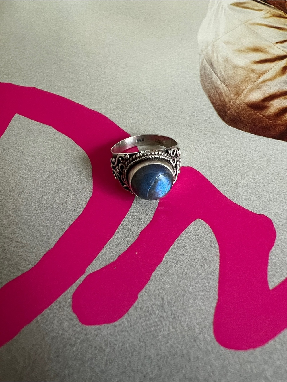 Sterling Silver 925 Ring with round smooth labradorite stone size 5.75/6 **